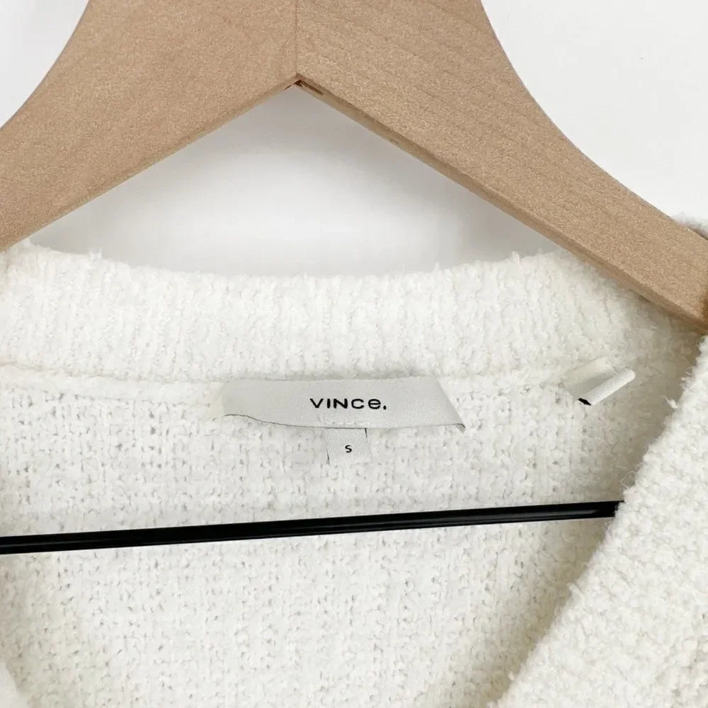 Vince Textured Tunic V Neck Sweater Boucle Knit Oversized White Women's Small - Picture 5 of 7
